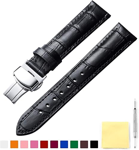 Miniatura 2 de BINLUN Leather Watch Strap Quick Release Strap with Silver Butterfly Deployment Buckle 12mm 13mm 14mm 16mm 17mm 18mm 19mm 20mm 21mm 22mm 23mm 24mm