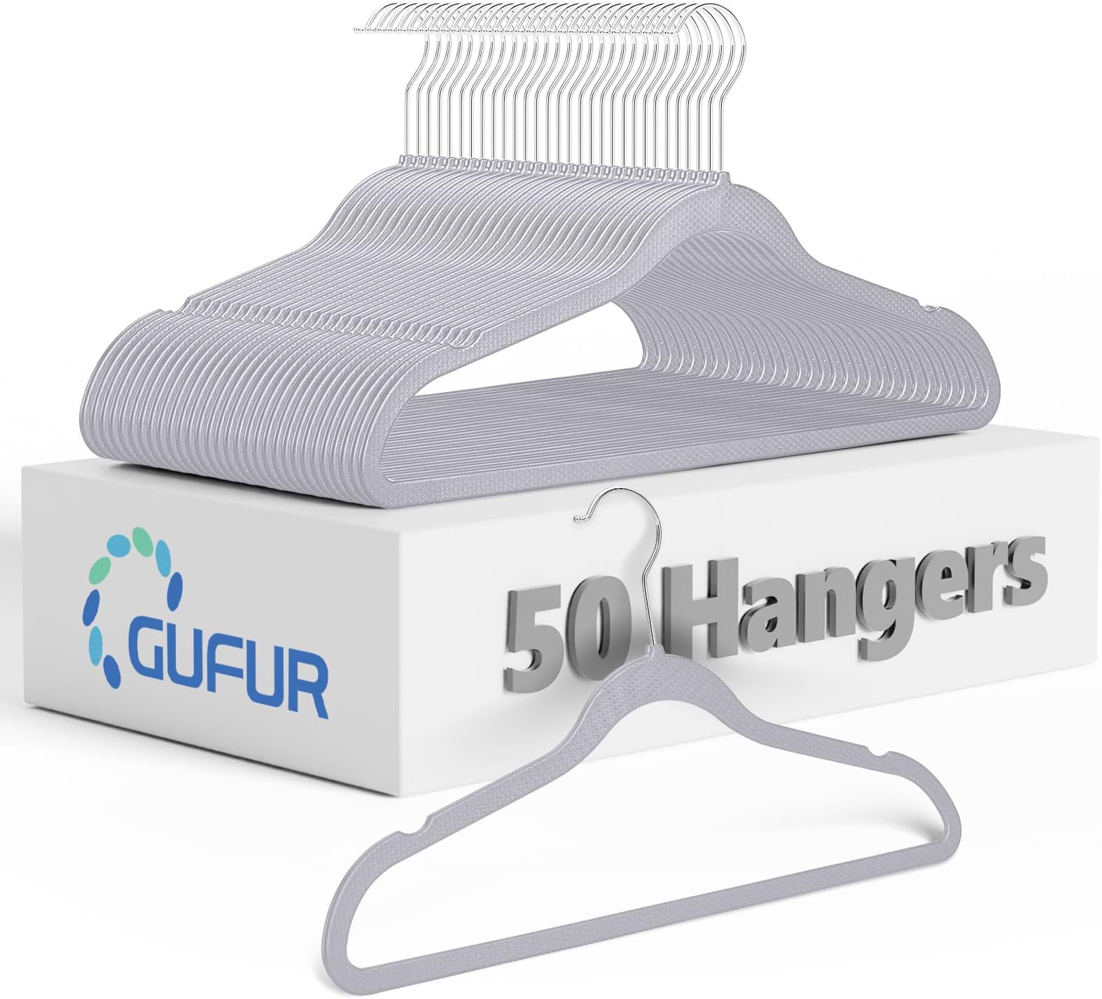 Plastic Coat Hangers 50-Pack,Non-Slip, Space Saving Closet Hangers for Dorm & Apartment - 360° Rotating, Heavy Duty, Durable (Grey)