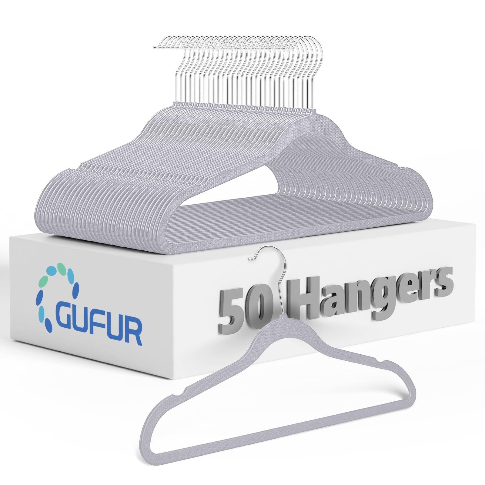 Plastic Coat Hangers 50-Pack,Non-Slip, Space Saving Closet Hangers for Dorm & Apartment - 360° Rotating, Heavy Duty, Durable (Grey)