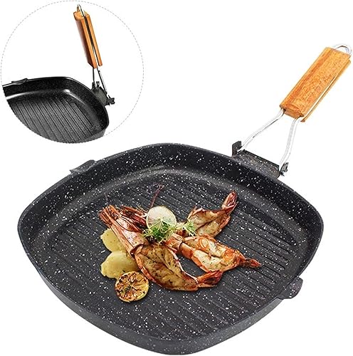 Miniatura 5 de Sartén de acero al carbono, sartén antiadherente con mango de haya plegable, sartén dividida reutilizable, sartén de ahorro de energía para el hogar