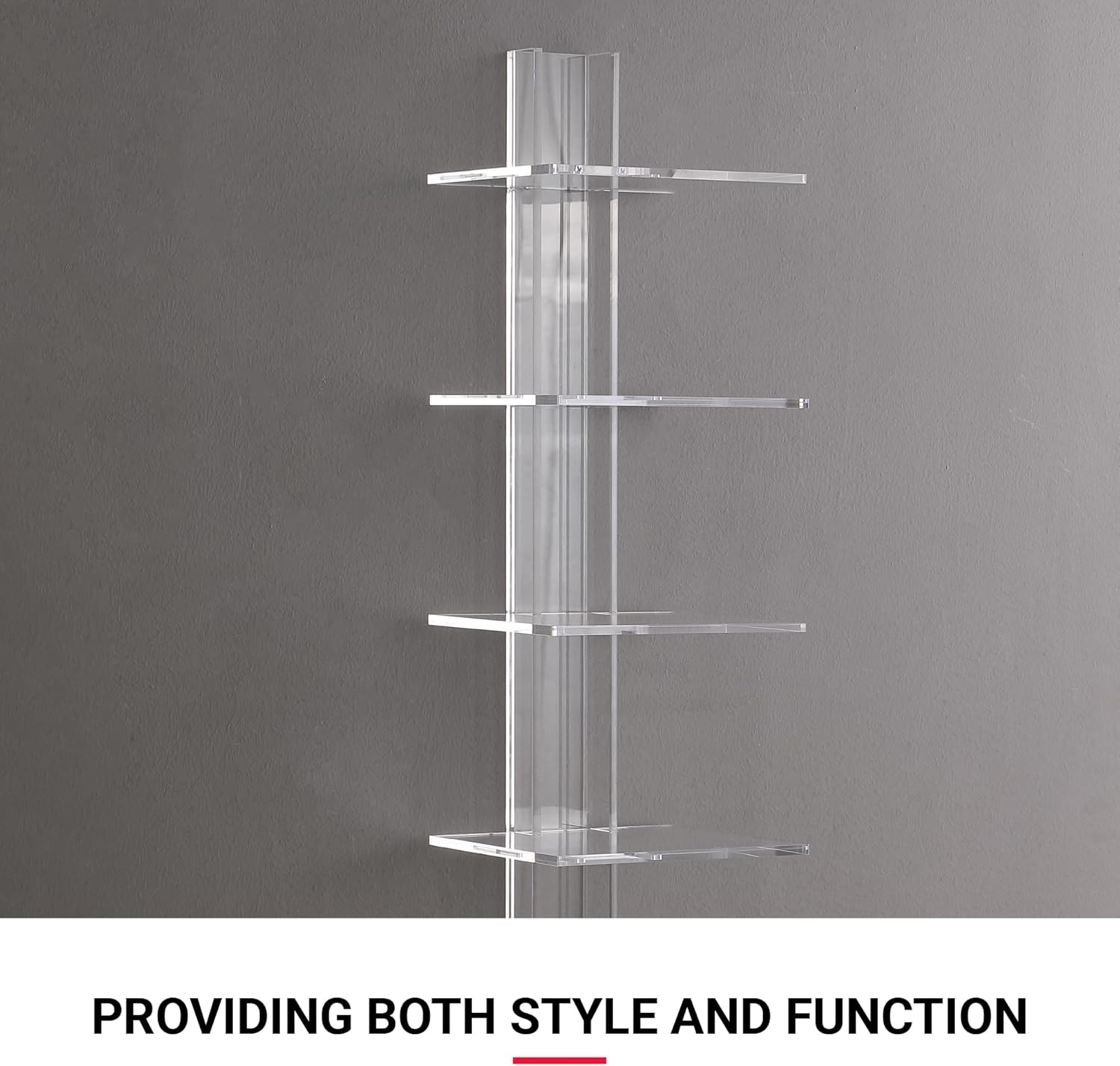 Proman Products WM17261 Mounted Spine Bookshelf,Wall Mounted Shelves, Spine Book Tower Decor, 8" D x 9.5" W x 37" H, Clear Acrylic