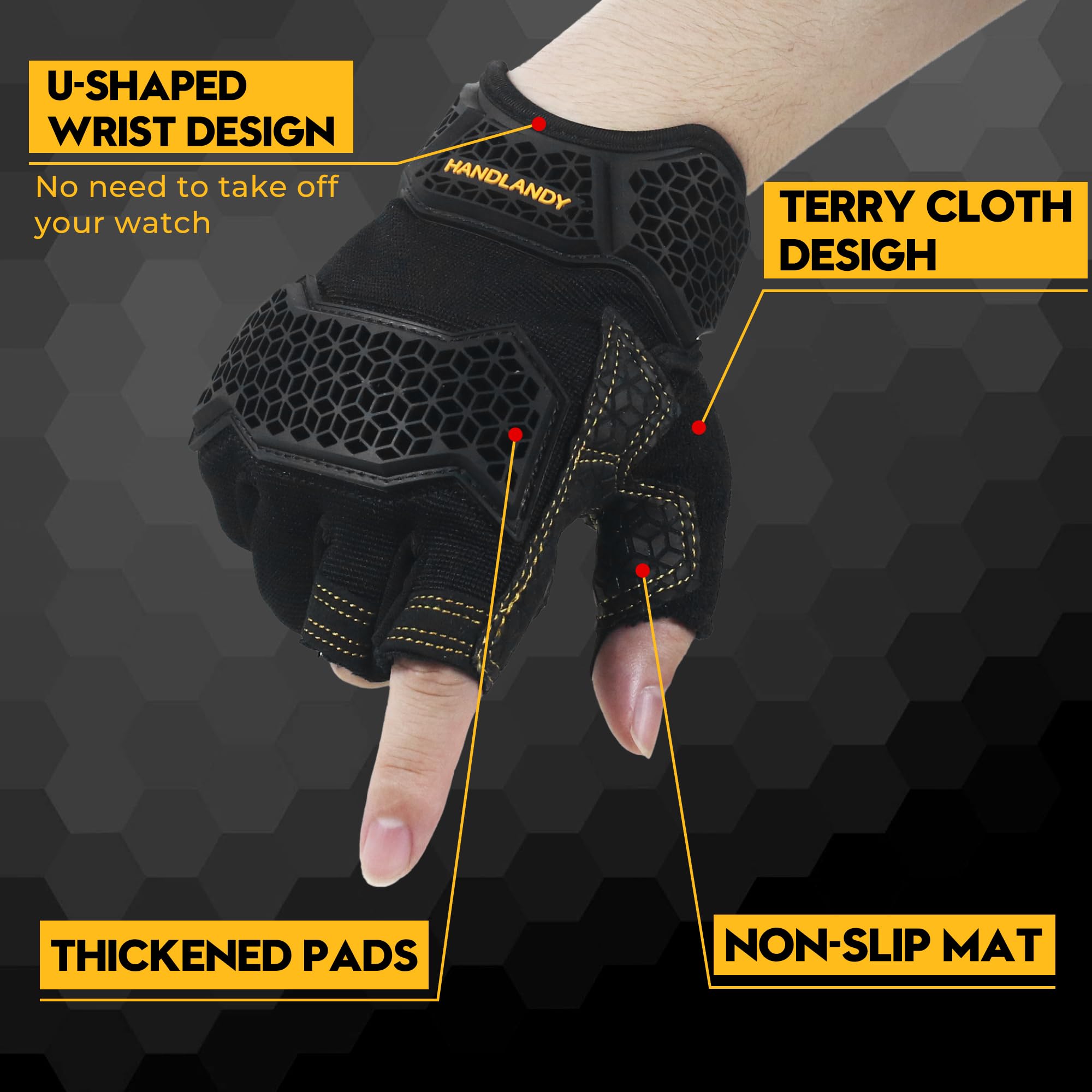 HLDD HANDLANDY Work Gloves Men - 3 Fingerless Work Gloves for Driving Cycling, Motorcycle, Climbing, Outdoor Work - Image 3