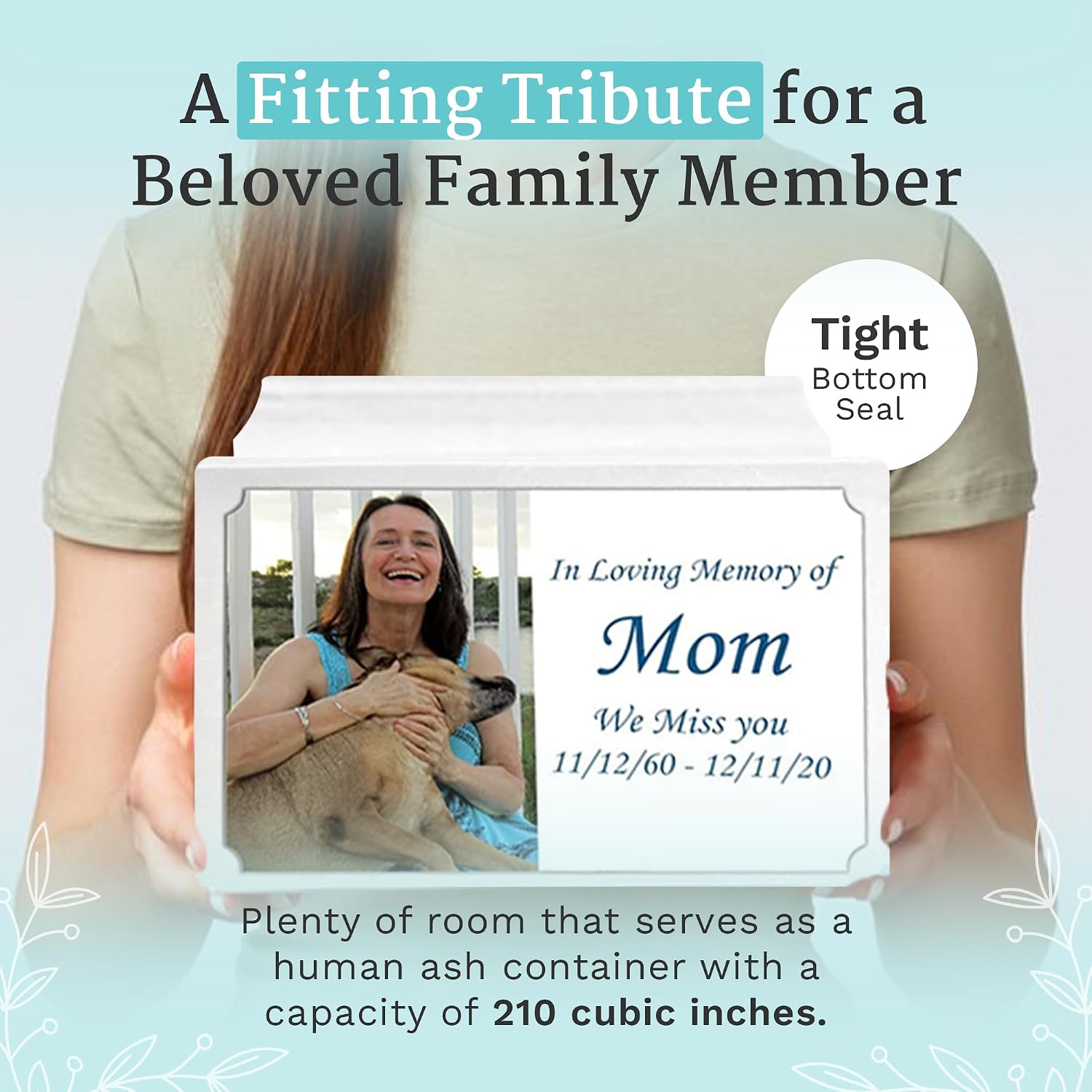 GetUrns Cultured Marble Urn Vault by Mackenzie with Personalized Picture and Text for Human Ashes I Glacier White Adult Urns for Male and Female I 210lbs