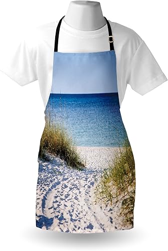 Miniatura 3 de lunarable playa delantal, camino a la Playa Transparente cielo arbustos grasses viento día soleado pacífica Golfo de México, unisex delantal con