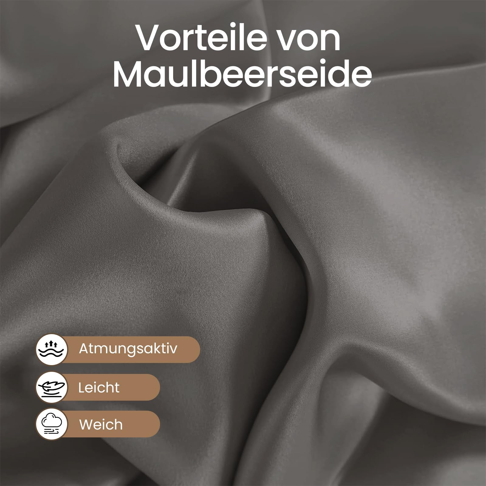 THXSILK Funda de almohada de seda de 50 x 70 cm, doble cara, 100% seda de morera, hipoalergénica, con cremallera oculta, 25 mommes, funda de almohada de seda para cabello y piel (carbón, 1 pieza)