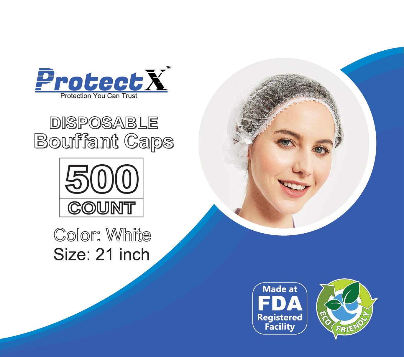 ProtectX Einweg-Haarnetz, 53,3 cm, Weiß, 500 Stück