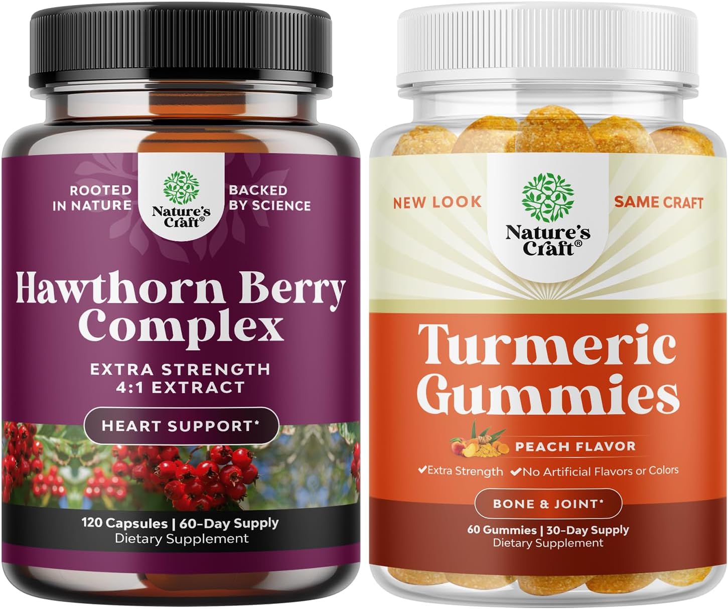Bundle of Extra Strength Hawthorn Berry Capsules - Heart Health Supplement and Turmeric Curcumin Immune Support Gummies - Immune Booster Turmeric Gummies for Joint Support and Advanced Skin Care