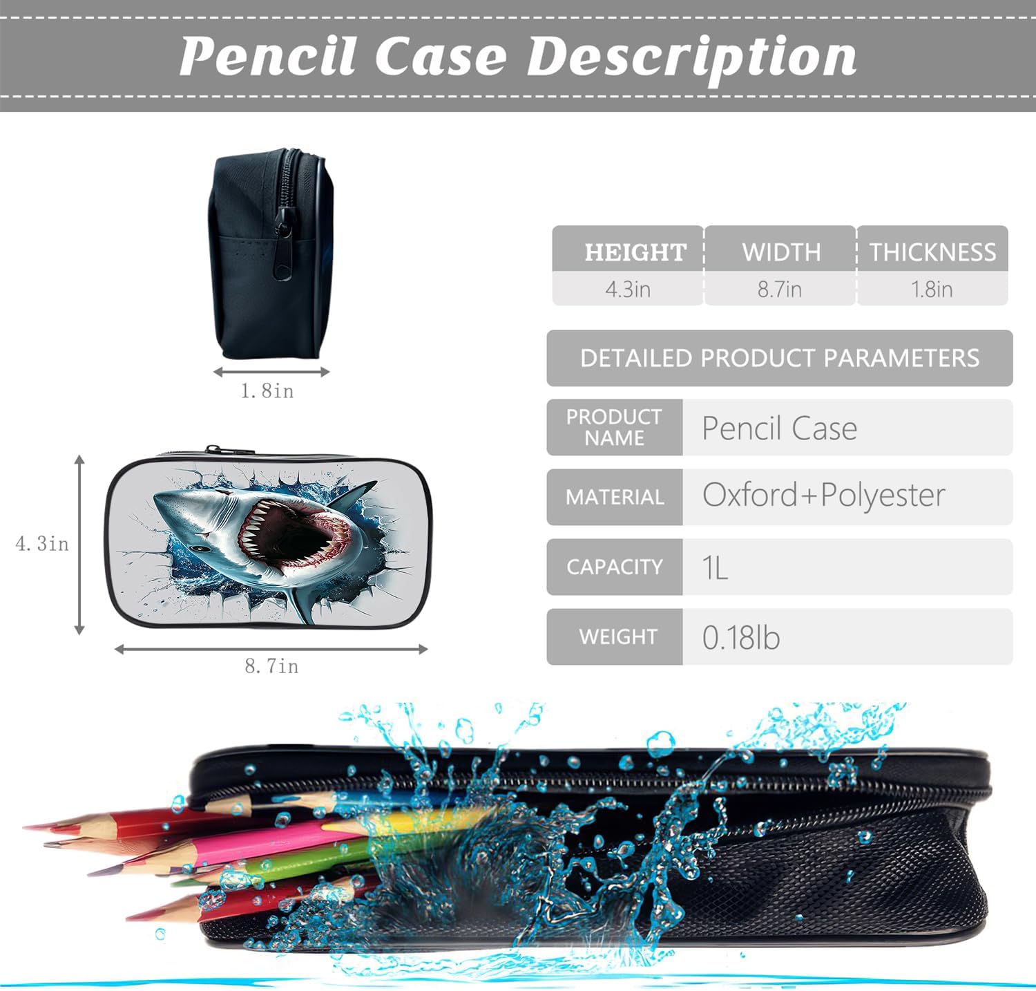 Klymax Shark Backpack Kids Schoolbag with Lunch Box Bag Pencil Bag 3pcs Bookbag Sets for Boys Girls - Image 4