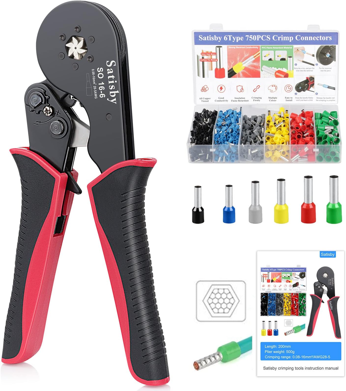 Bootlace Ferrule Crimping Tool,16mm Crimping Tools AWG28-5/0.08-16mm², Ratche...