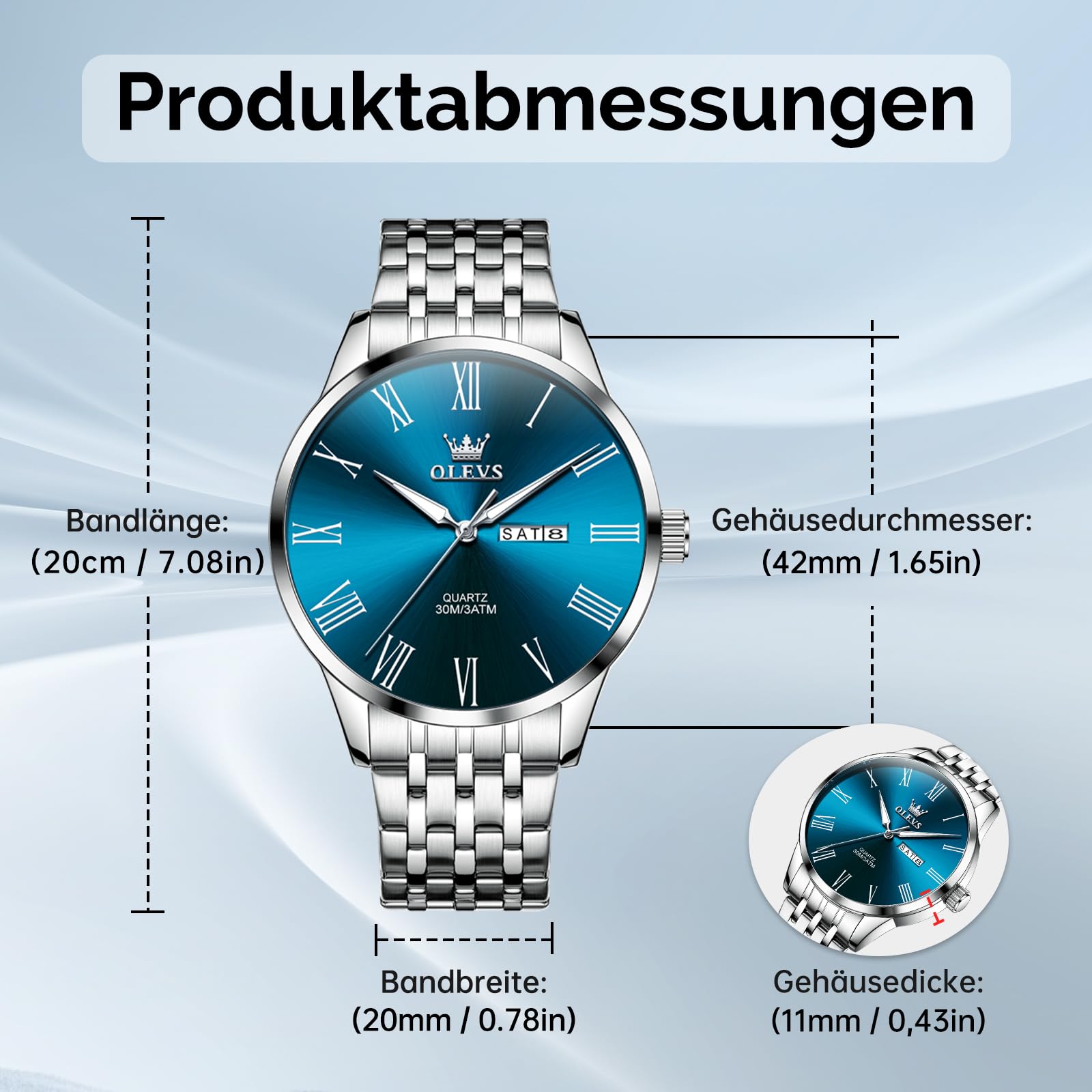 OLEVS Uhr Herren, Silber Analoger Quarz Edelstahl Wasserdicht Herrenuhren, Klassisches Großgesicht Herren Kleid Uhr, Minimalismus Leuchtend Tag Datum Herrenuhren