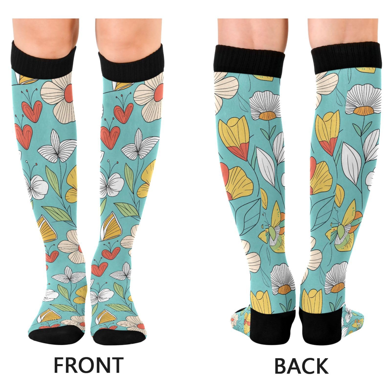 Wassud Spring Garden Illustration Compression Socks for Women and Men 20-30 mmHg Knee High Socks for Nurses Travel Socks 2 Pair