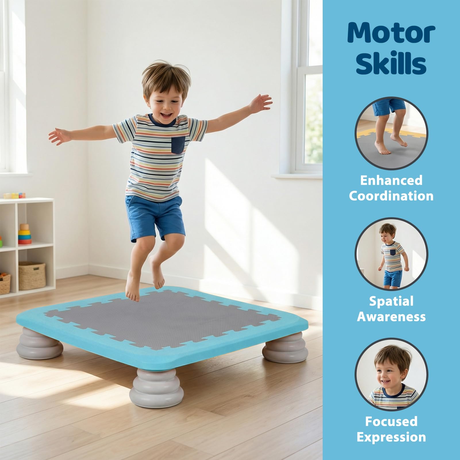 Mini trampolín para niños, rebote interior, trampolín sensorial antideslizante, tabla de rebote para entrenamiento de integración sensorial, juego activo compacto en interiores y exteriores, capacidad
