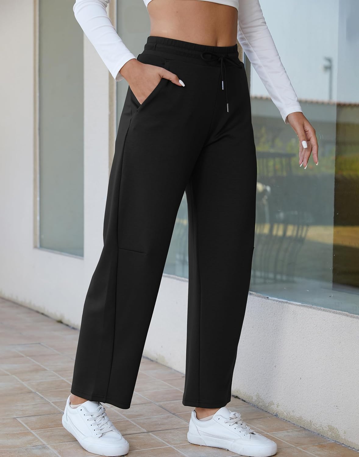 Womens Barrel Sweatpants Baggy Lounge Pants Casual Wide Leg Pants Comfy Elastic Waist Barrel Pants with Pockets - Image 3