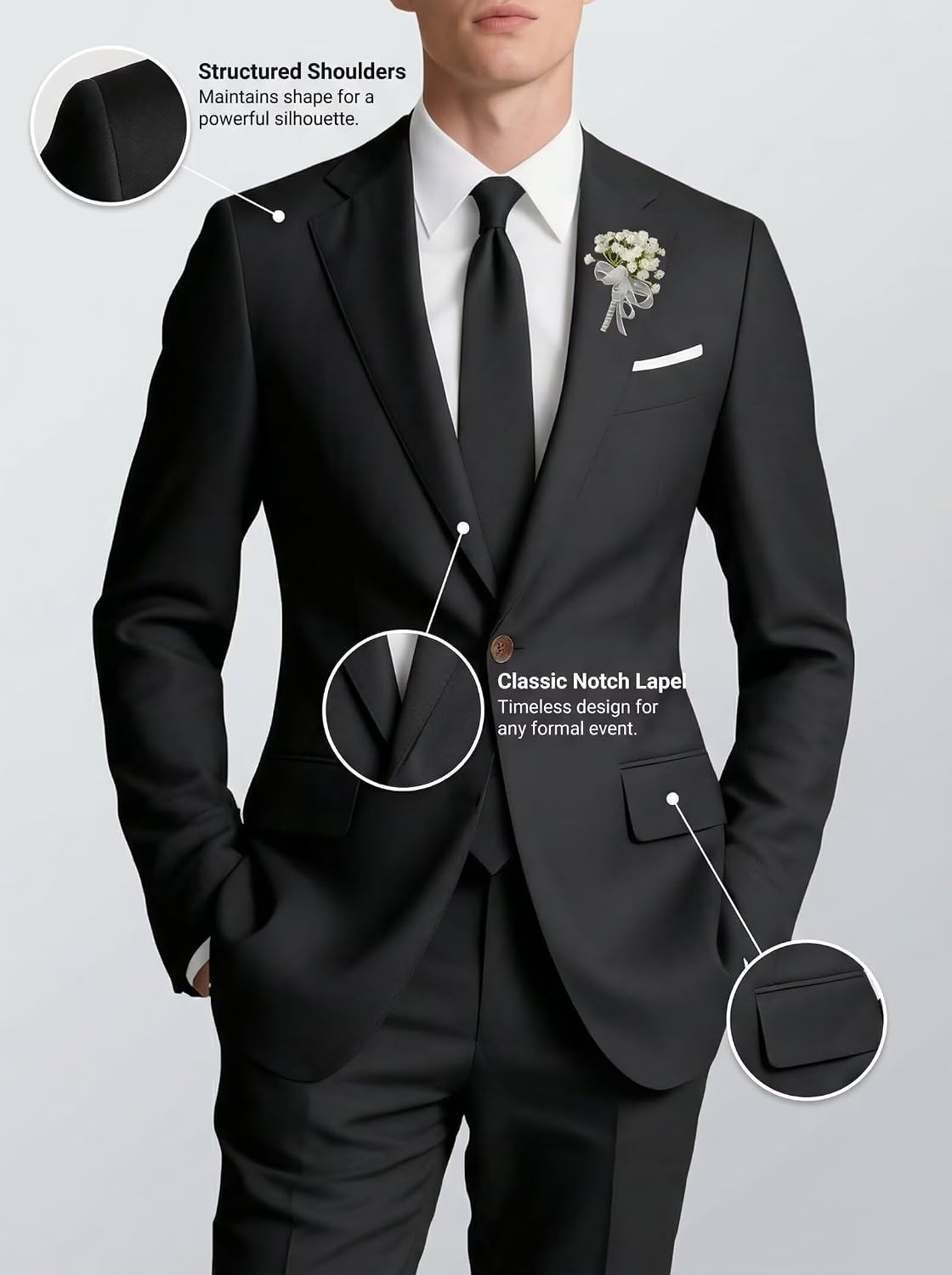 Men Casual Suits Classic Fit 2 Piece Suit One Button Lightweight Blazer Jacket Pants Set for Business Prom Wedding