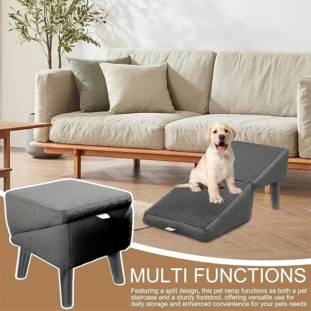Foto 5 de 7 de CASOME Rampa Otomana Dividida para Perros, Rampa Y Otomana Todo En Uno, Escalera Multifuncional para Perros