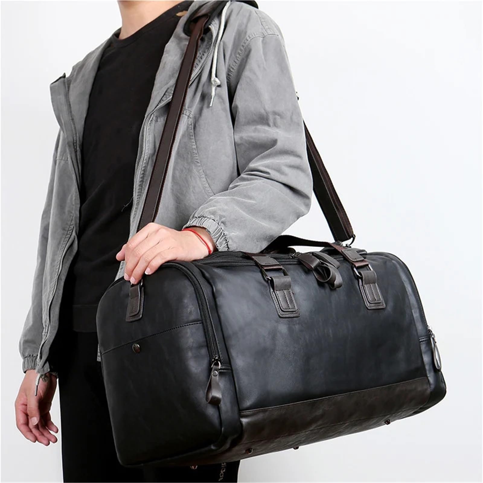 Große Leder-Sporttasche PU-Leder Reisetasche Gepäck Weekender Overnight Tote for Männer Frauen Gym Sport Crossbody Handgepäck wasserdichte Handtasche für Männer Trainingsbag
