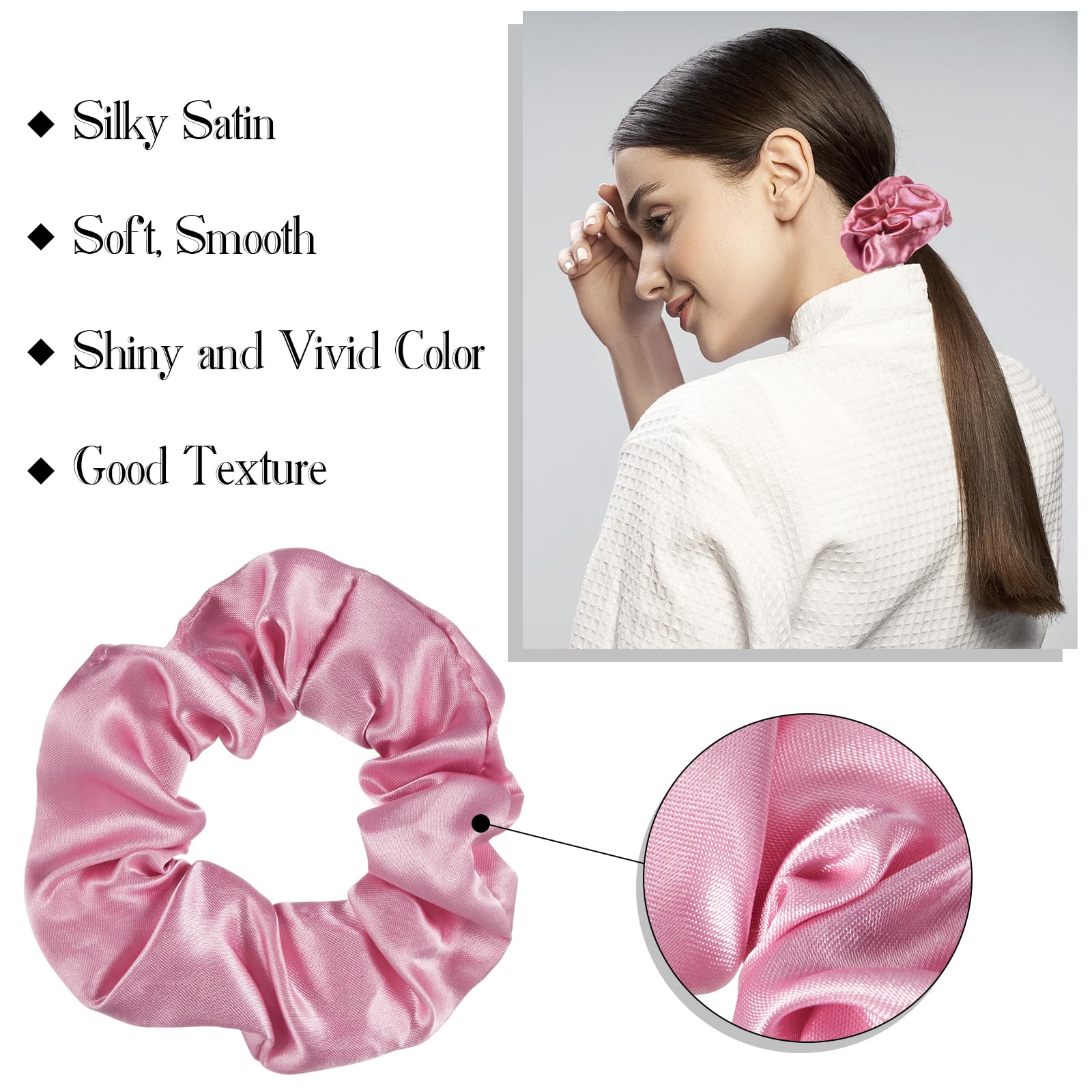 Hoteam 200 bandas elásticas de satén para el pelo a granel para soporte de cola de caballo, color sólido, bandas elásticas para el cabello, para mujeres, adolescentes, regalo de cumpleaños (color