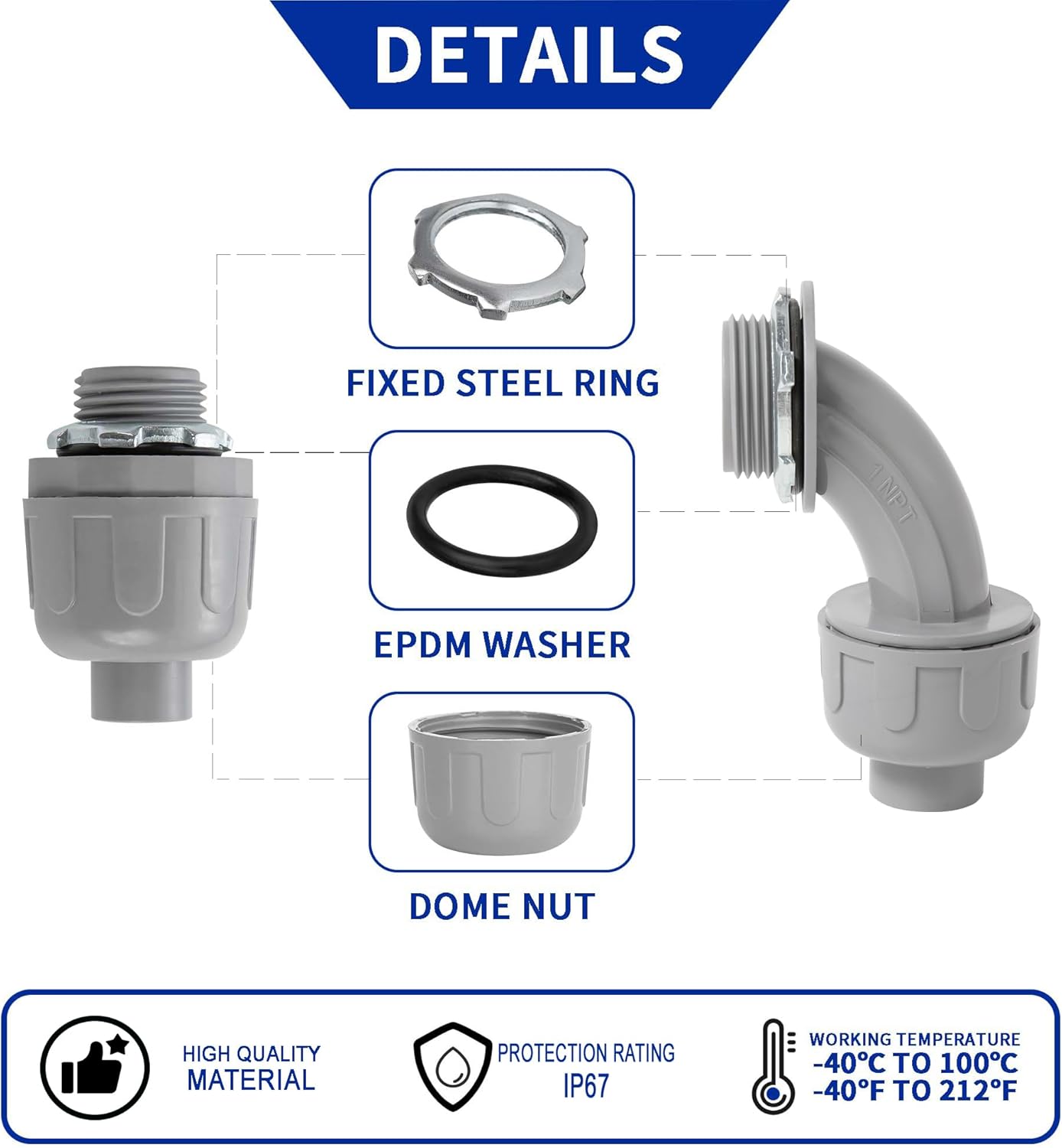 (1 inch Dia * 25 Feet) Yariwiz Flexible Electrical Conduit Liquid Tight PVC Conduit Kit with 3 PCS Coupling, 3 PCS Elbow and 7 PCS Strap, Sealtight Seal Flex Liquidtight Wire Outdoor Non Metallic Grey