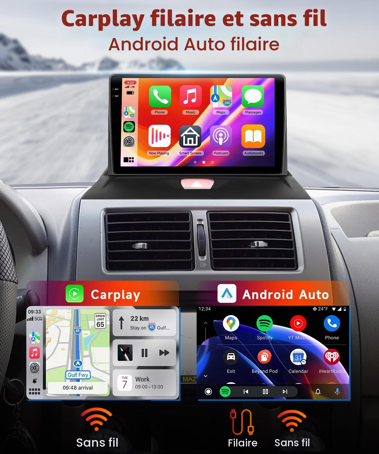 【4+64G】 Hodozzy Carplay Autoradio pour Citroen Jumpy 2/Peugeot Expert/Fiat Scudo/Toyota Proace 2007-2016, 9 Pouces Ecran in-Cell Autoradio avec BT/Android Auto/WiFi/GPS/RDS/FM/USB/DSP+Caméra de Recul