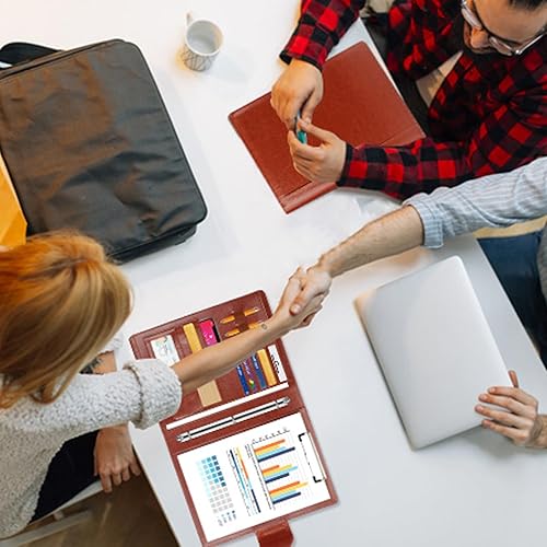 Miniatura 2 de Toplive Carpeta portafolio de 3 anillos, carpeta de cuero para entrevistas de negocios, tamaño A4, organizador de documentos tamaño carta con funda