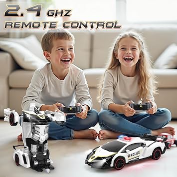 Transforming Remote Control Police Car Toys for 3-8 Year Old