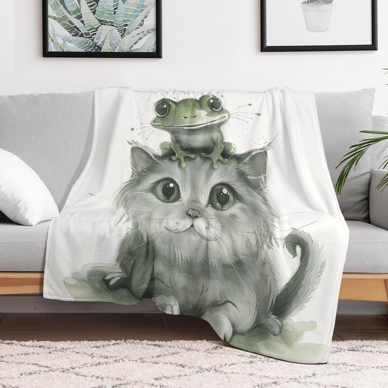 Couverture pelucheuse grenouille chat, idée cadeau maison