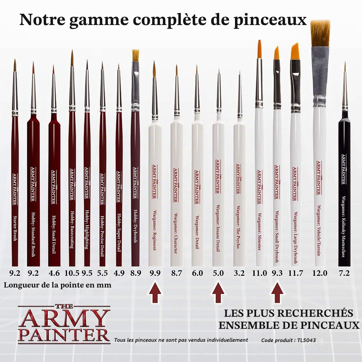 Miniatures Lot de 3 pinceaux miniatures – Détail fou, régiment et petit pinceau à sec – Ensemble de pinceaux de qualité fait à la main en Europe – Wargamer Most Wanted par The Army Painter