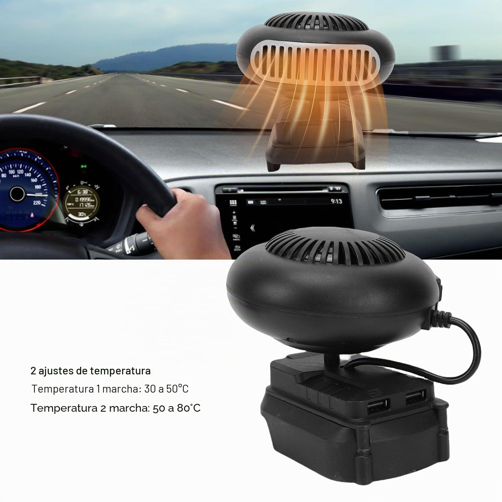 Fockety Calentador de Espacio Portátil con Batería, Descongelador de Ventana de Coche Recargable de 170 W con ángulo Ajustable, Calentador de Espacio Inalámbrico para Coches, Oficina