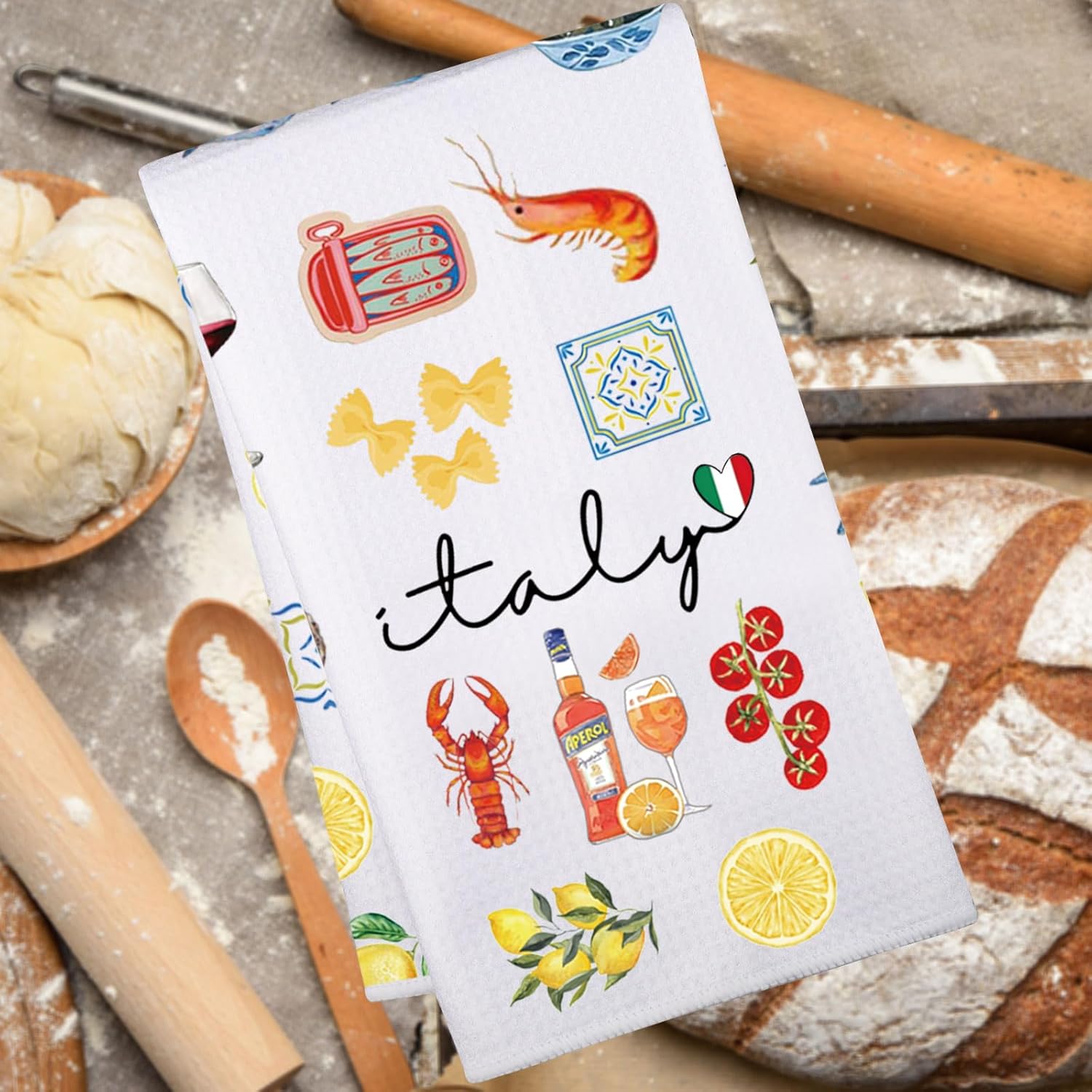 JNIAP Italy Kitchen Towel La Dolce Vita Gift Italian Amalfi Coast Lemon Dish Towel Italian Housewarming Gift (Italy Fish kt) - Image 6