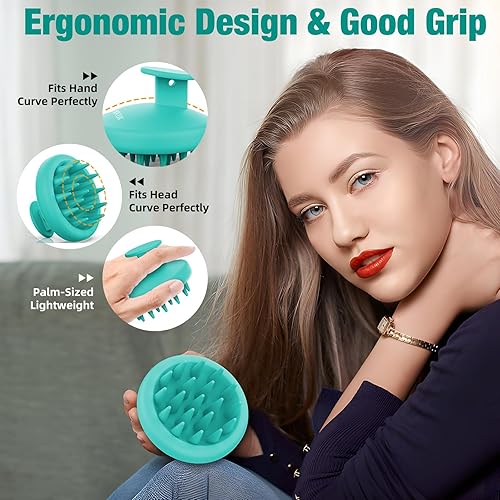 Miniatura 2 de VIKICON Cepillo masajeador de cuero cabelludo para el cabello, limpiador de cuero cabelludo de ducha con cerdas de silicona suaves, cepillo