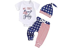 Newborn Baby Boy Outfit Patriotic Fourth of July Romper and Pants Set