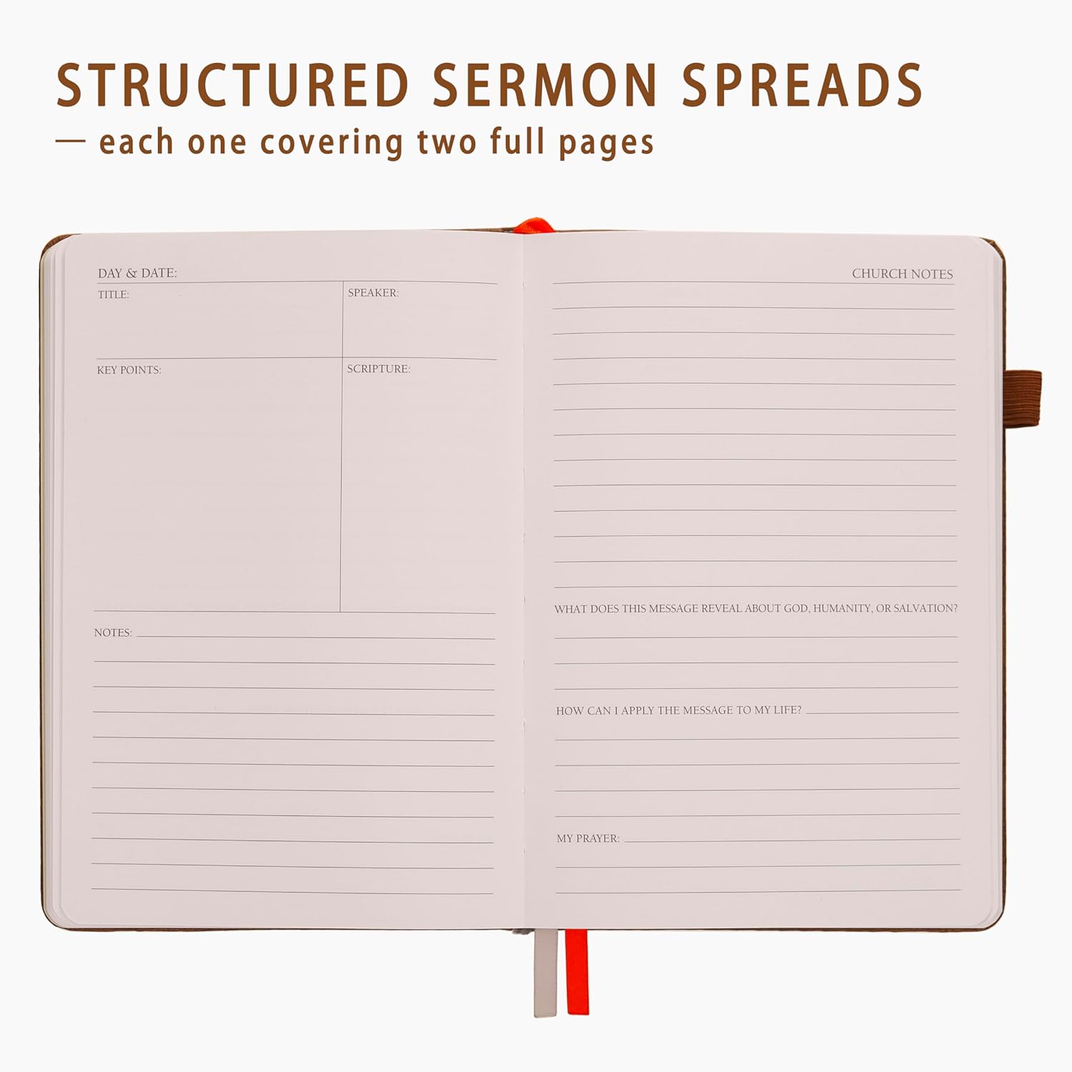 Sermon Notes Notebook with Pen & Gift Box, Guided Church Bible Journal for Christians, A5 Leather with Gold Cross | 240 Thick Pages for Study, Reflections & Prayer Notes, Pastor Gifts