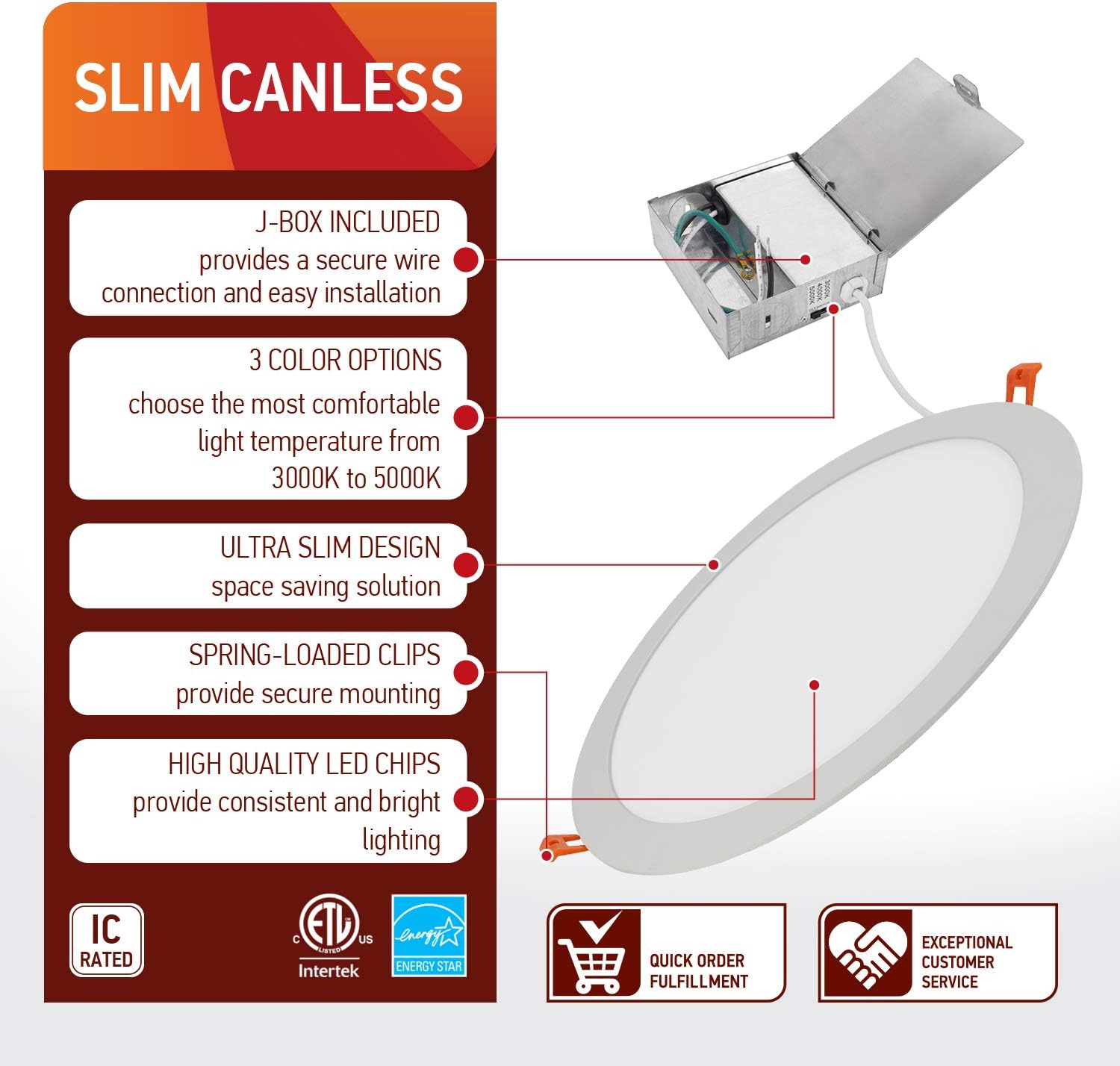 Buу 1 gеt 1 OSTWIN 4 Pack 12 Inch Recessed LED Ceiling Light with Junction Box, IC Rated, 3 CCT Selectable 3000/4000/5000K, Dimmable, 24W (120W Eqv) 1800LM High Brightness, Canless Installation, ETL & Energy Star