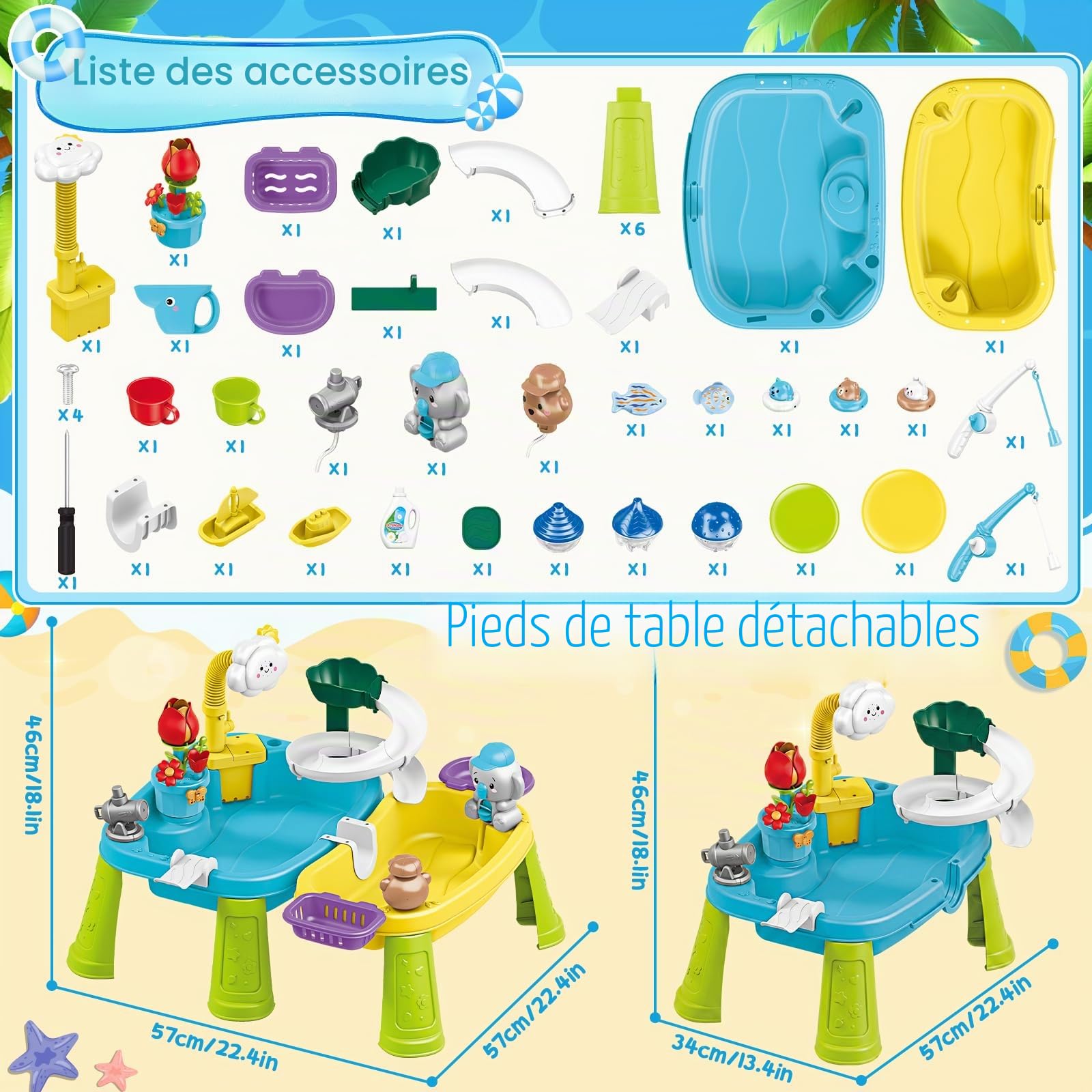 deAO Table de Jeux d'eau et de Sable, Table d'Activités avec Fonctions d'arrosage en Circulation, évier de Jeu à Eau Courante, Toboggan et Pêche, Jouet d'eau Intérieur pour Maison et Jardin