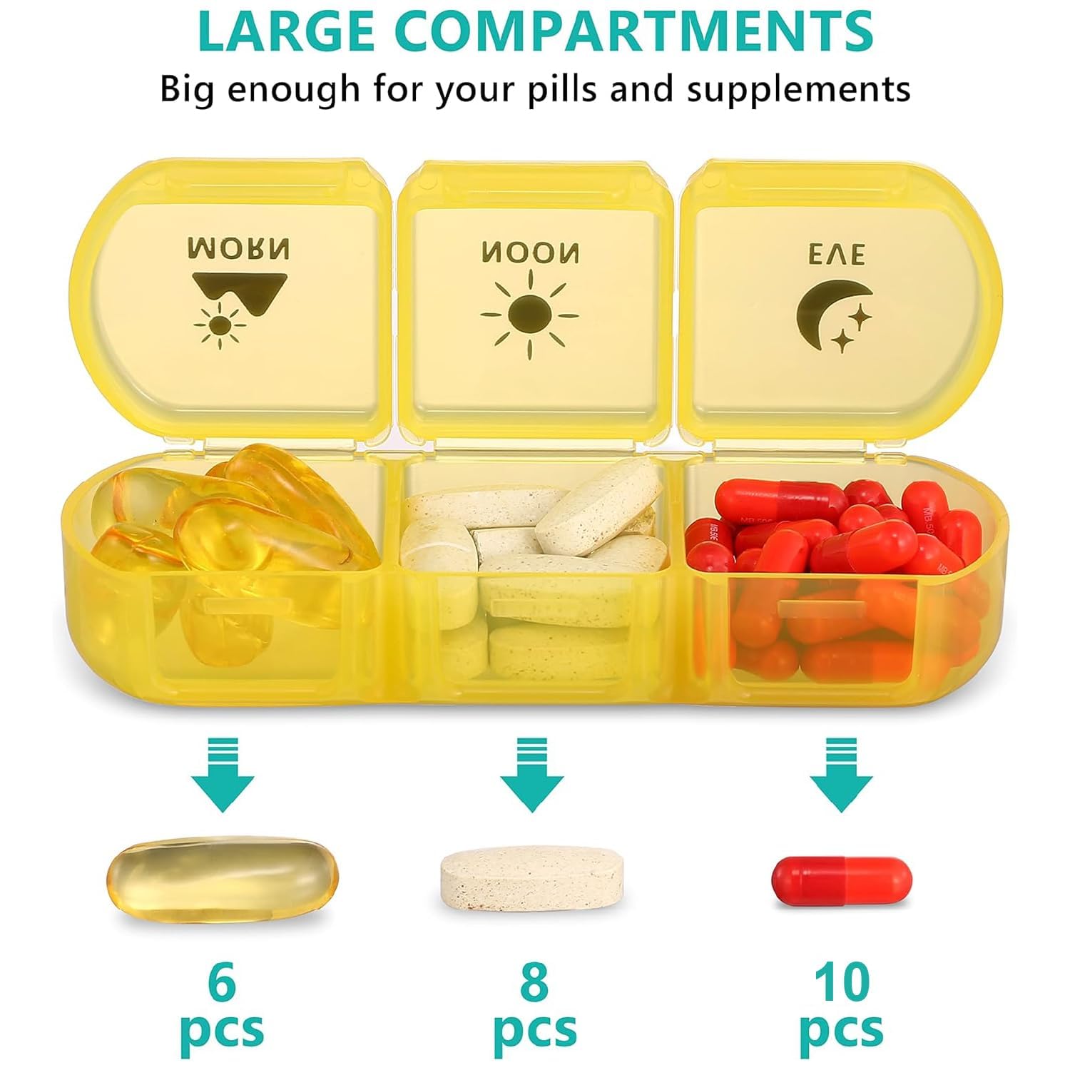 Fullicon - Organizador de pastillas 3 veces al día, pastillero semanal grande para 7 días, pastillero diario con 21 compartimentos, dispensador de píldoras, soporte para suplementos para píldoras,