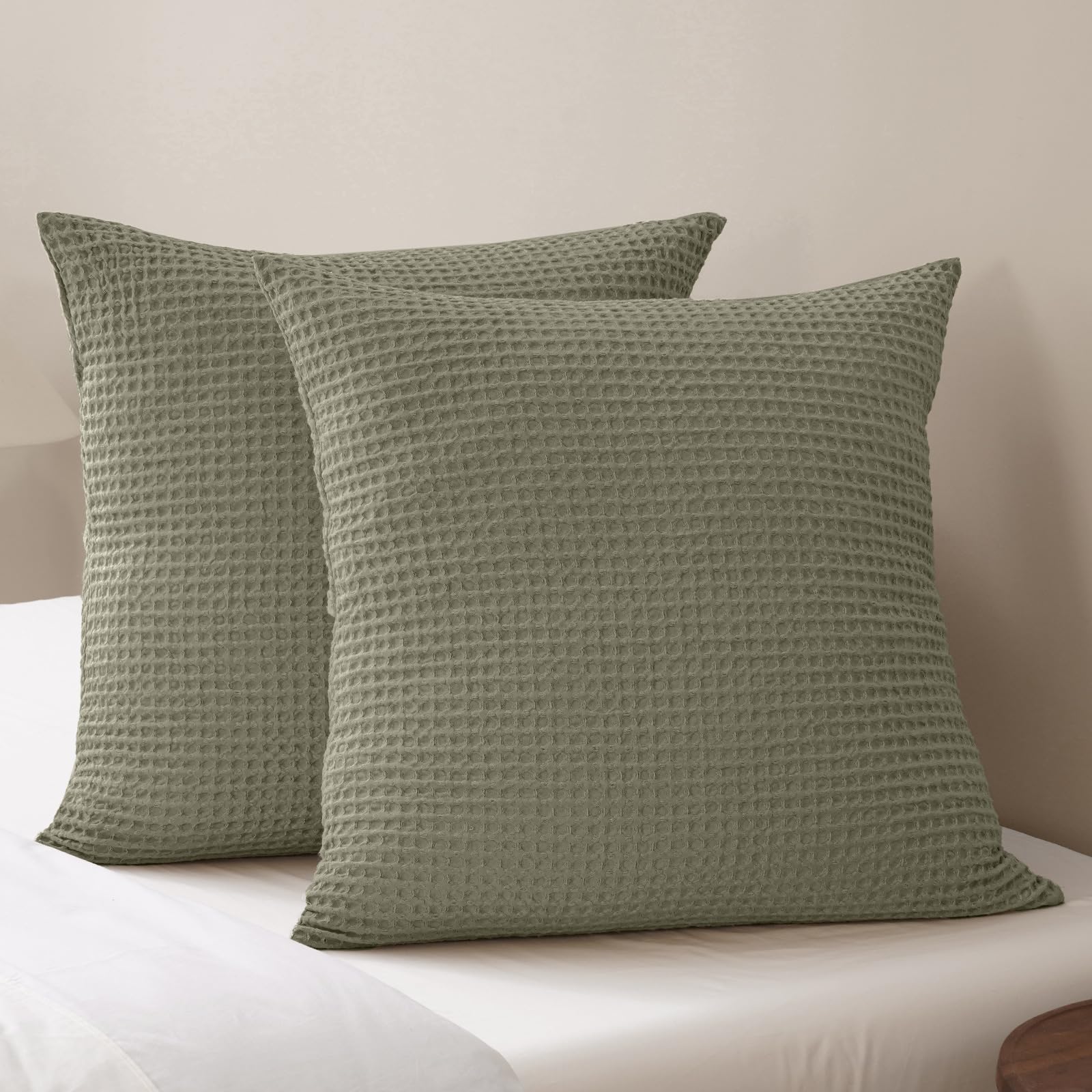 phf ultra soft waffle weave euro shams pillow covers, no filling, 2 pack 26" x 26" bed cushion covers, breathable & skin-friendly bed pillow shams for stylish home decor, dusty sage