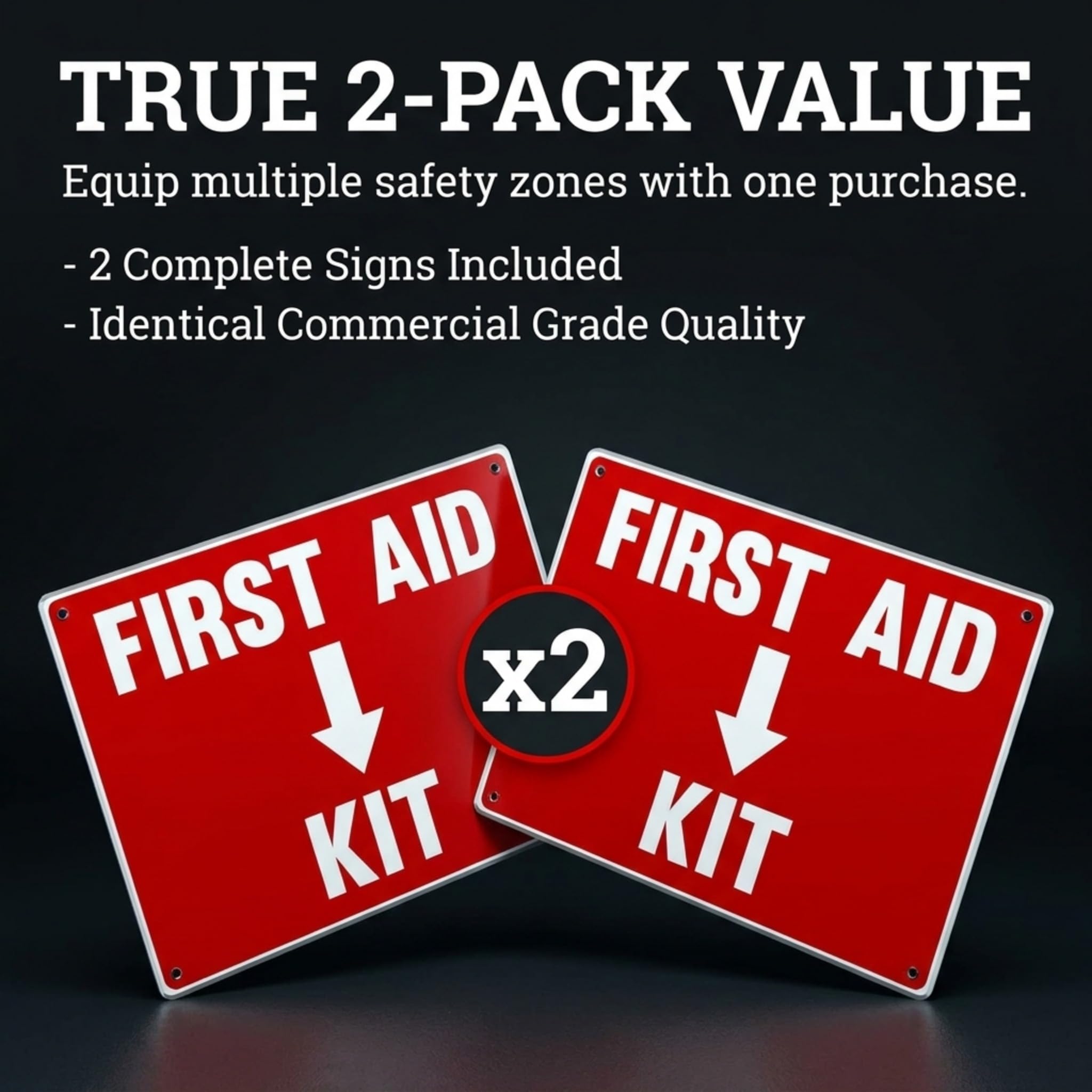 2 Pack First Aid Safety Sign For Emergency Kit, Clear Visible 7" x 10", Easy To Install, Durable Water Resistant for Indoor and Outdoor Use — Amazon image 2