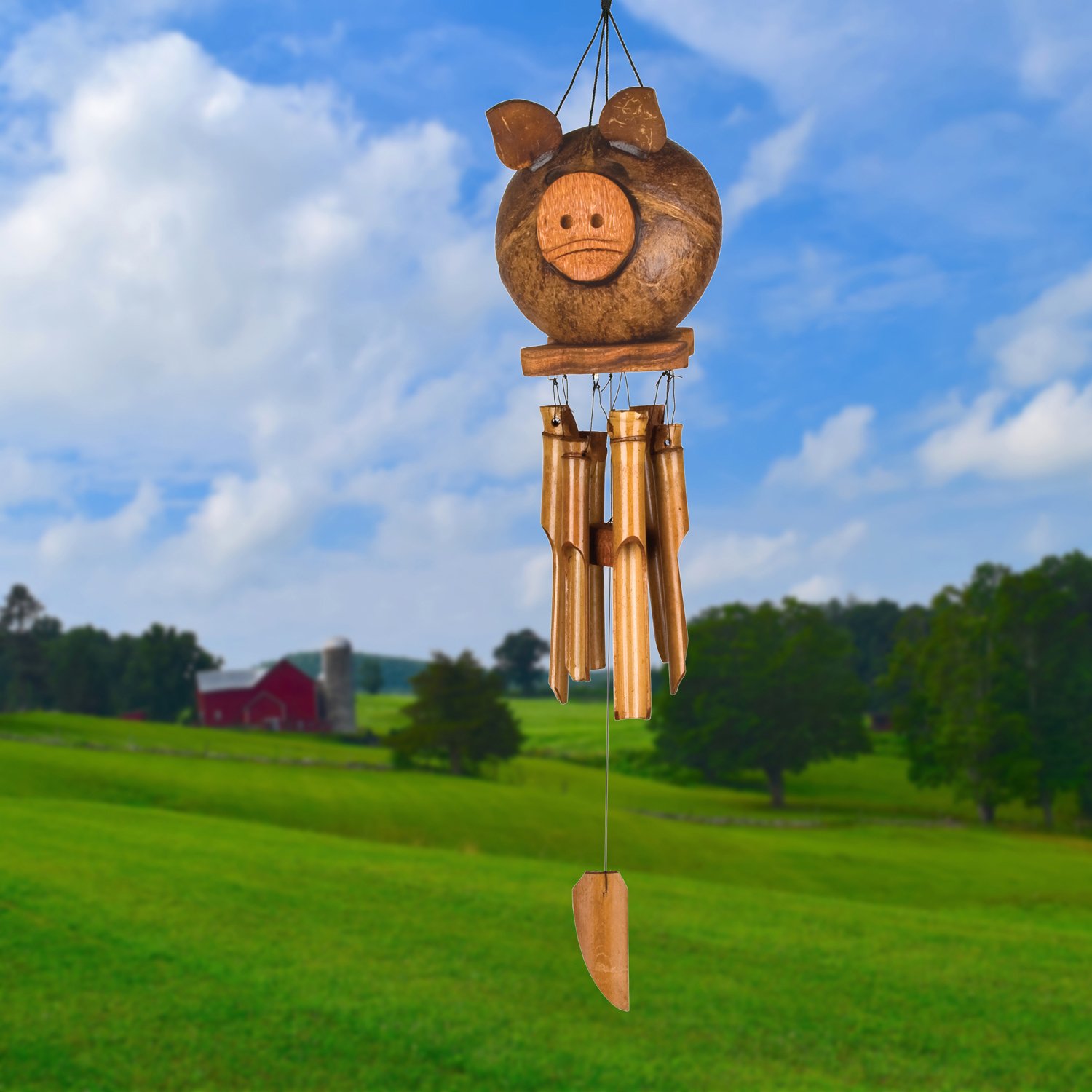 Woodstock Chimes Asli Arts Collection, Coco Pig Bambus-Windspiel, 55,9 cm Bambus-Windspiel für den Außenbereich, Terrasse, Haus oder Gartendekoration (CPIG)