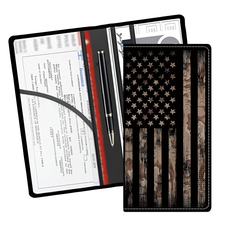 Organizador para Porta-Luvas em Couro Sintético para Documentos do Carro ADUQLZUX, Bandeira Americana Retrô