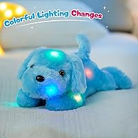 Vista 4 de Perrito de peluche con luz LED para ver por la noche, 20 pulgadas, de WEWILL, Azul