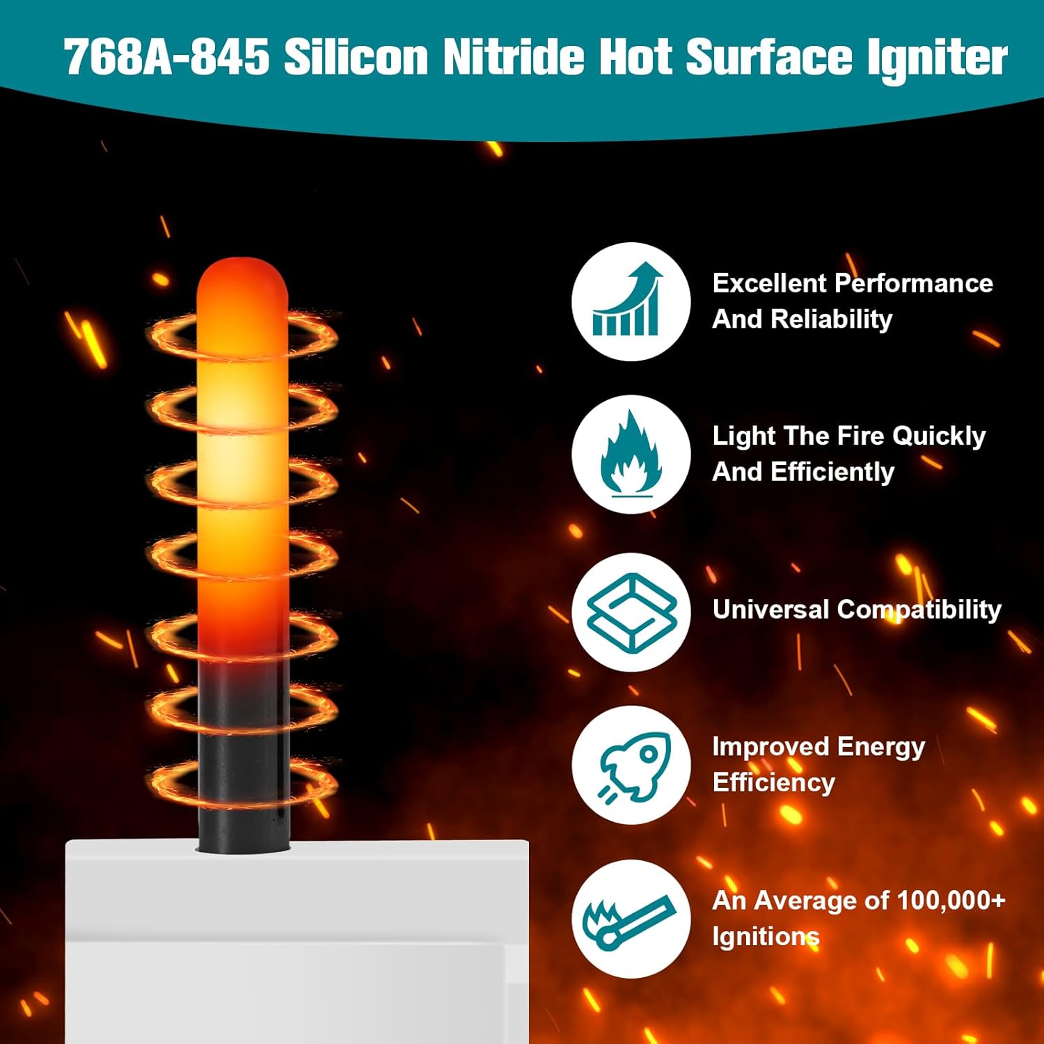 Upgraded 768A-845 Furnace Hot Surface Ignitor Replacement Compatible with Emerson White-Rodgers Trane Silicon Nitride Ignitor, 768A-845 Replace 768A-5 IGN00104 X13130524010 B340970P01