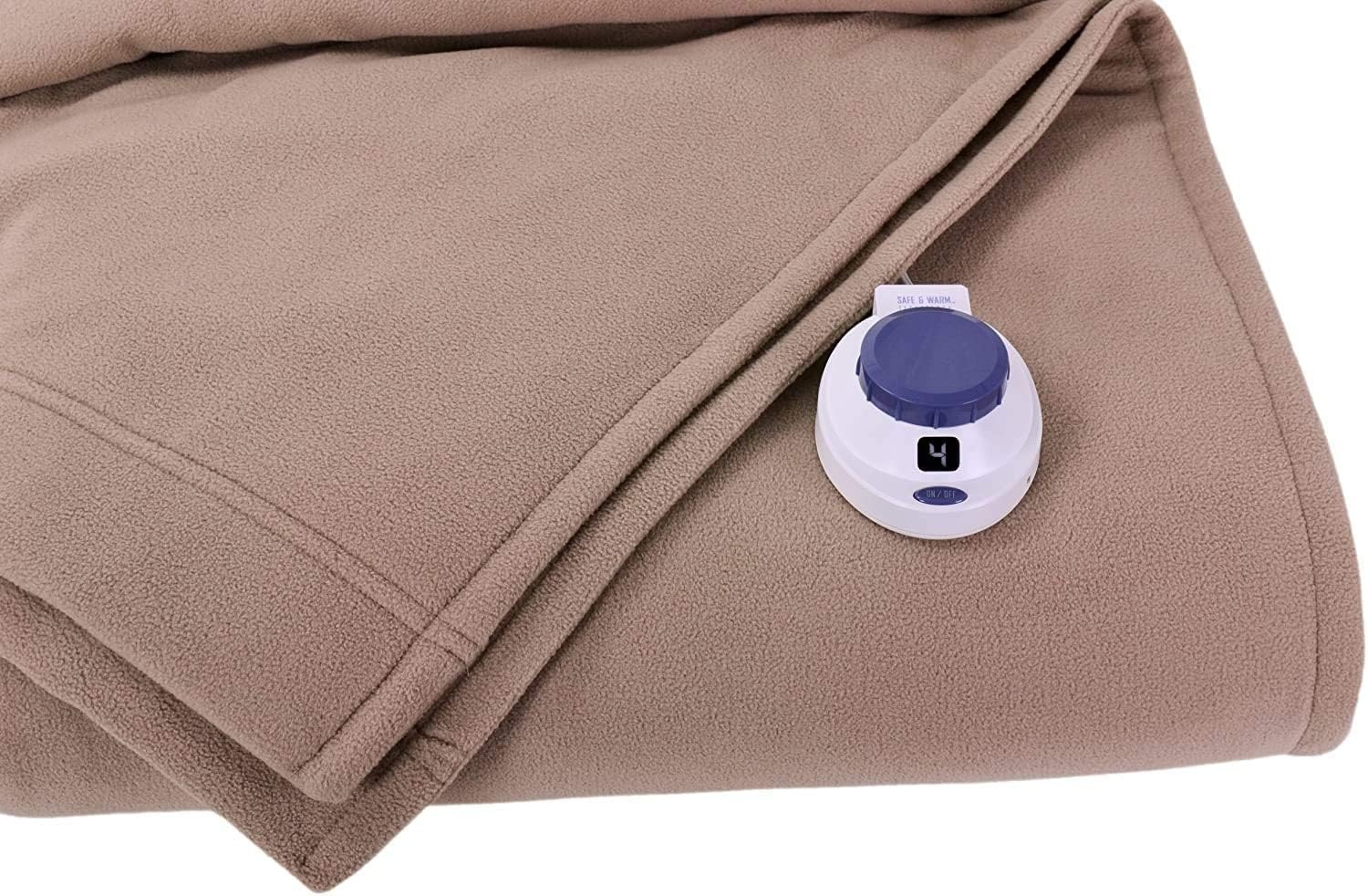 Full Micro-Fleece Heated Blanket - Luxuriously Warm & Soft Electric Blanket, Patented Low-Voltage Technology (Beige, Full)