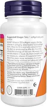NOW Supplements, Vitamin D-3 1,000 IU, Structural Support*, 360 Softgels