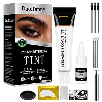 Eyelash & Eyebrow Color Kit, Black Eye brow & Lash Cream Set with Brush, Natural Look, Waterproof & Smudge-Proof, Perfect for DIY, Travel, Daily Touch-Up or Gift Black
