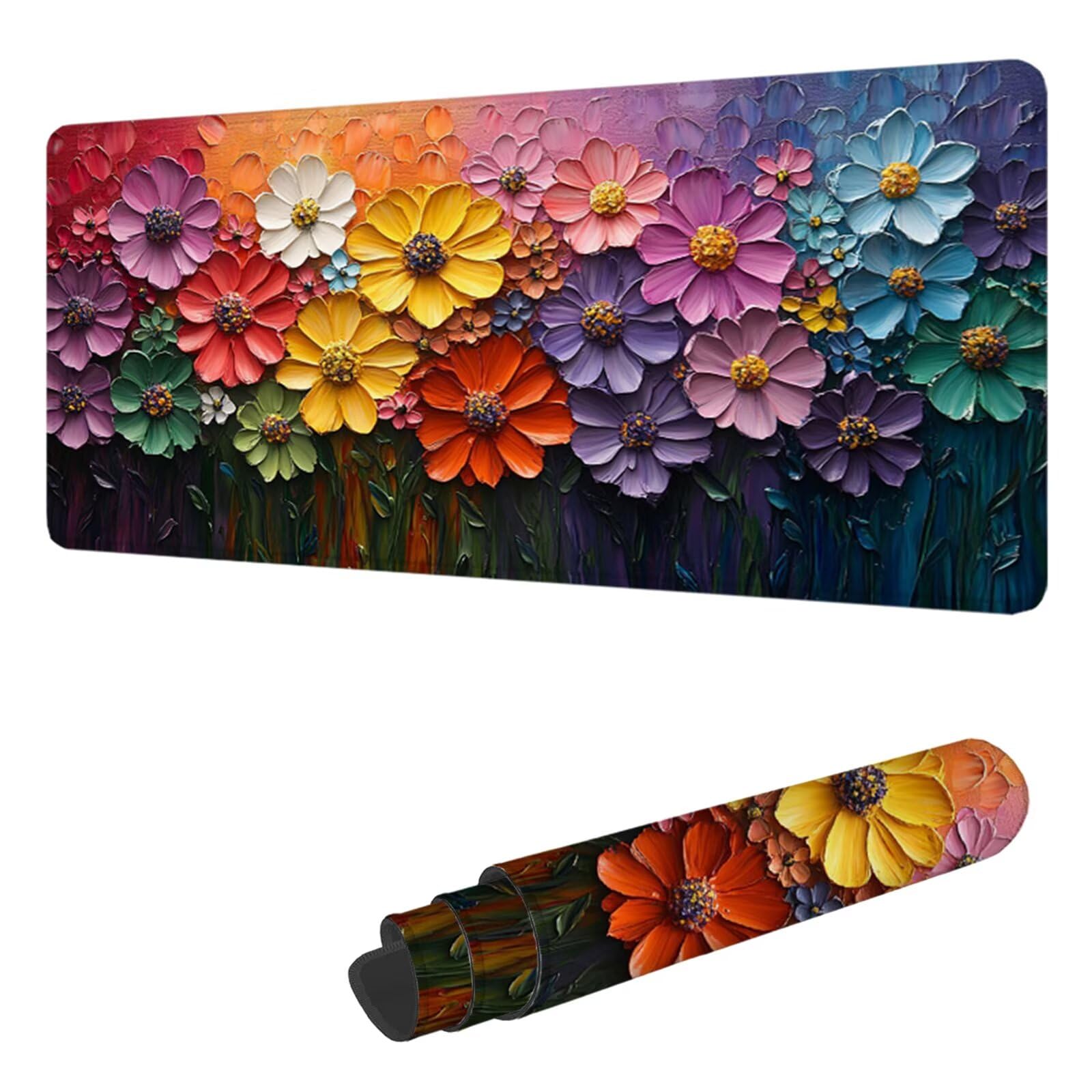 Tapis de Souris de Jeu Fleur Tapis Souris XXL 1400 x 600 mm, sous Main Bureau Couleur Mouse Pad avec Base en Caoutchouc antidérapante Étanch à Bords Cousus, pour Travail, Jeux, Bureau, Maison H-5246