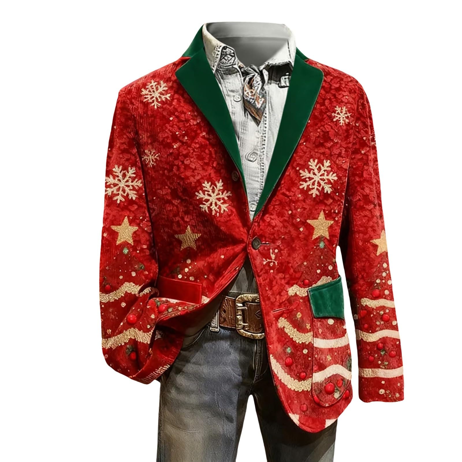 Blazer De Noël En Velours Côtelé Pour Homme - Imprimé Père Noël/sapins - Style Décontracté Chic - Toutes Tailles - 12