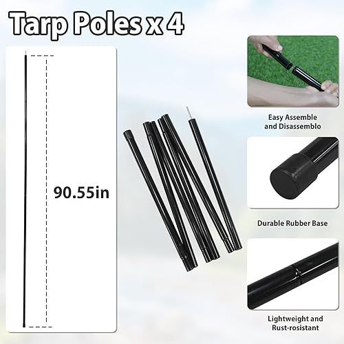 Miniatura 6 de GEERTOP Lona grande para tienda de campaña de 17 x 10 pies, hamaca portátil con postes impermeable para mochileros, hamaca para viajes al aire libre