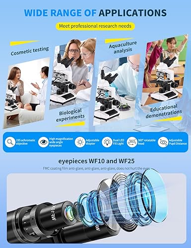 Miniatura 3 de Microscopios para adultos WF10x y WF25x Microscopio compuesto con portaobjetos de microscopio, kit de microscopios para niños, estudiantes, escuela