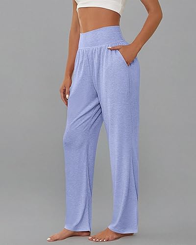 Miniatura 8 de Neer Paquete de 3 Pantalones de Yoga de Pierna Ancha para Mujer, Pantalones Cómodos de Descanso con Bolsillos, Pantalones de Chándal Elásticos para