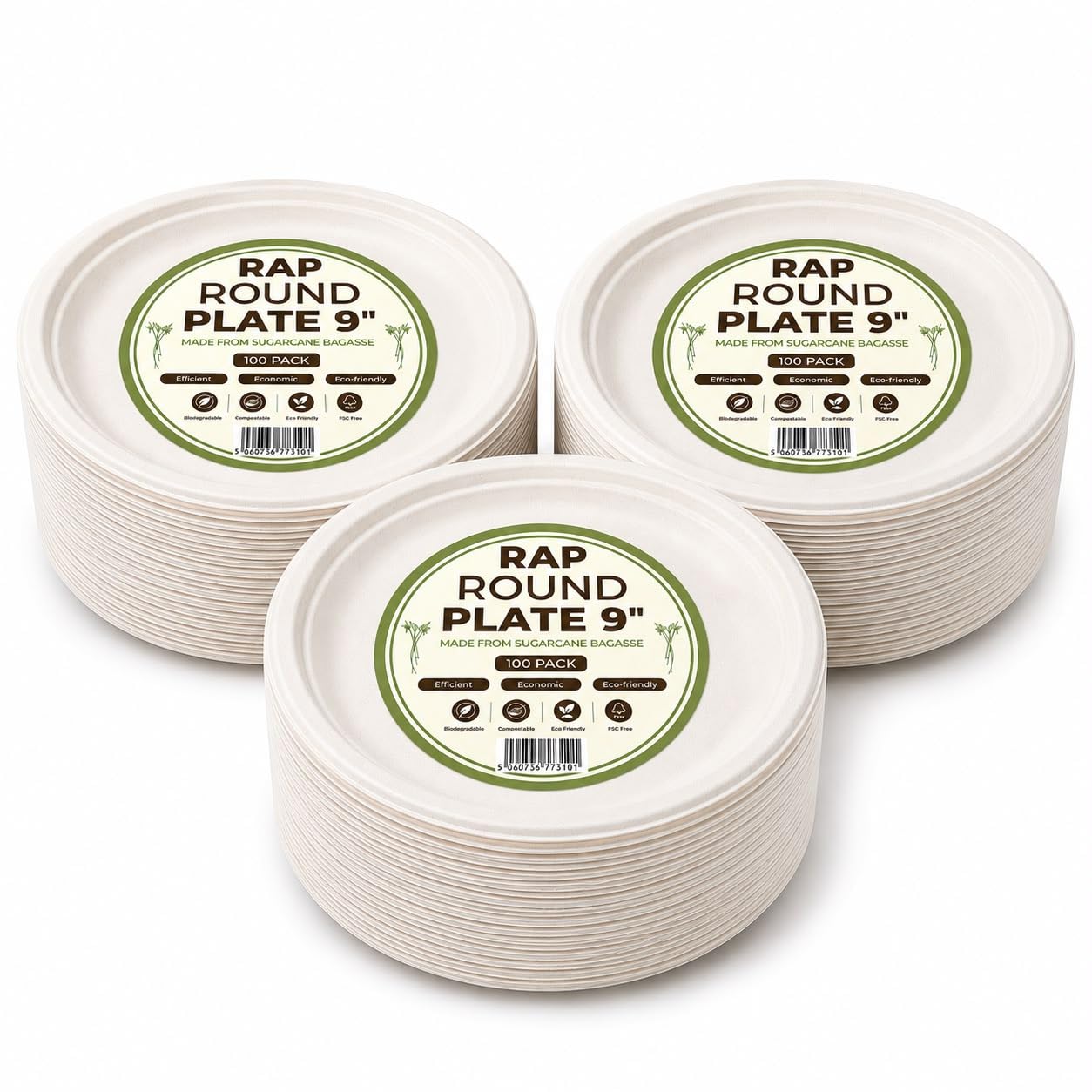 Strong Paper Plates 9 Inch 300 Pack Bagasse Compostable Disposable Party